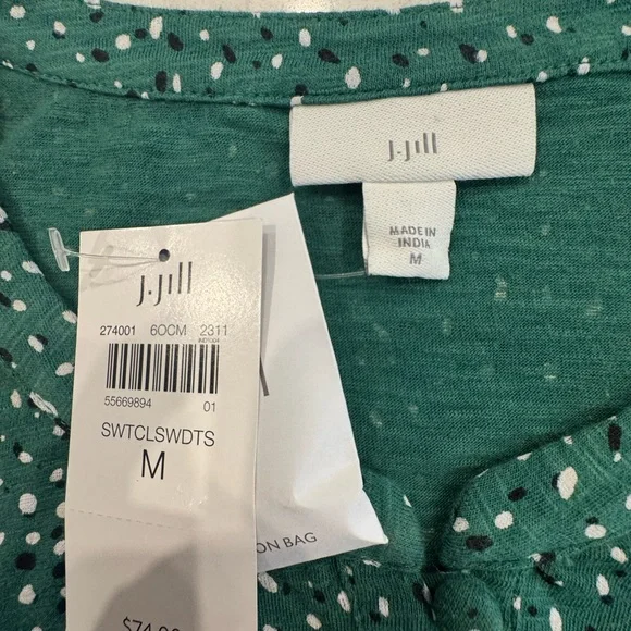 J. Jill Green Long Sleeve Smocked Top with Buttoned Collar - Picture 5 of 8